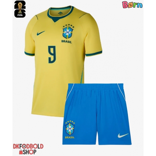 Brasilien Matheus Cunha #9 Hjemmebanesæt Børn VM 2026 Kort ærmer (+ korte bukser)